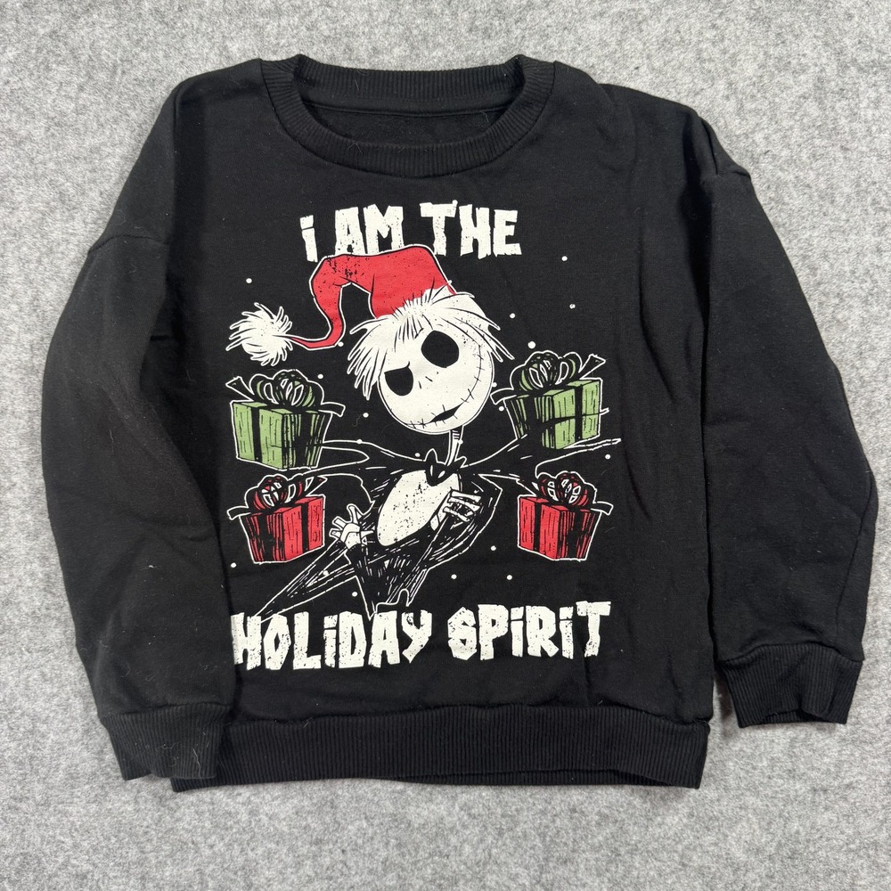 Disney Jack Skellington Holiday Sweatshirt XS 4/5 Black Fleece Pullover